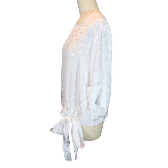 BY MALENE BIRGER White Jacquard Cuffed Kimono Sleeve Tie Hem Top Size 40 EU L US - Picture 2 of 8